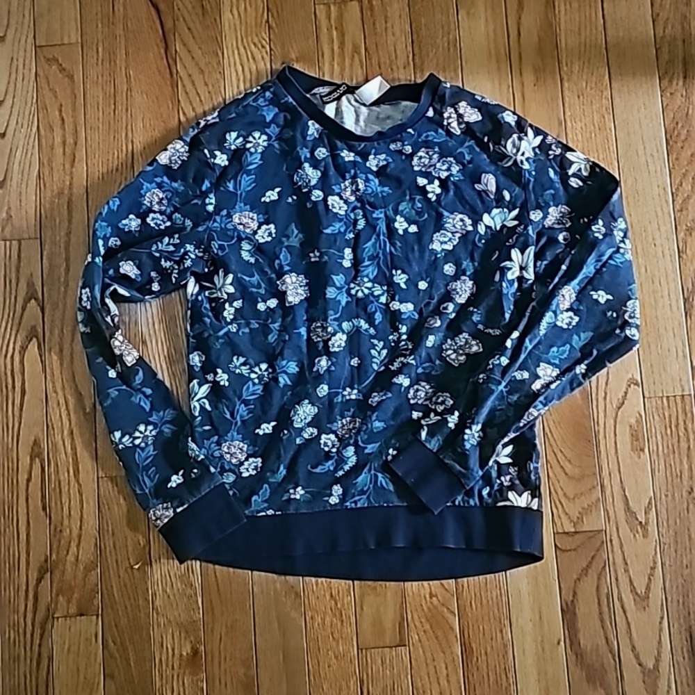 Navy floral crew neck light boho sweatshirt - small